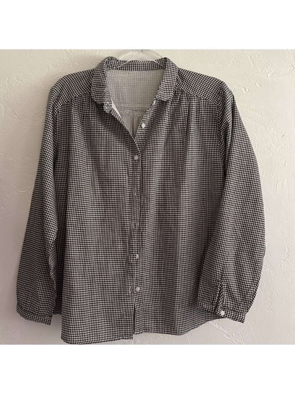 Black White Gingham Cotton Button Down Shirt Large